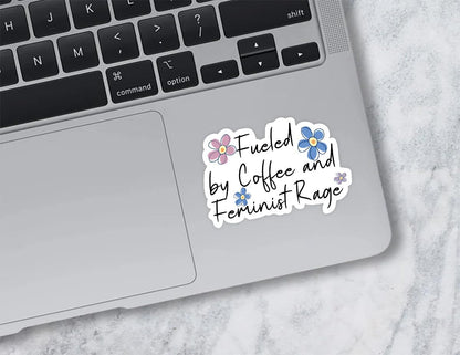 (3 Pcs) Fueled by Coffee and Feminist Rage Sticker 3x3 - Quote Sticker Gift for Women - Funny Feminism Sticker for Laptop - Water Bottle - Phone - Hilarious Sticker Gift for Girlfriend - Mom, White