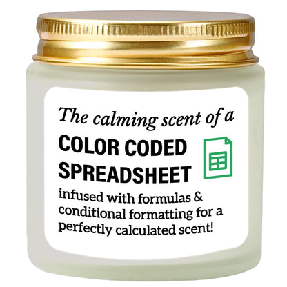 Accountant Gifts for Women Men Candle - Funny Spreadsheet Gifts for Accountants CPA Boss The Calming Scent of A Color Coded Spreadsheet Soy Candle 4oz