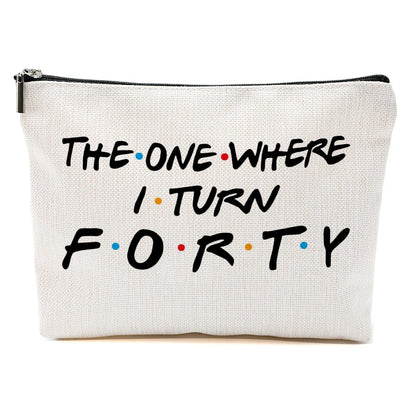 Blue Leaves Funny 40th Birthday Gifts Women Makeup Bag Cosmetic Travel 40 Year Old for Mom Friends Sister Aunt Wife Coworker Toiletry Turning Forty Bday