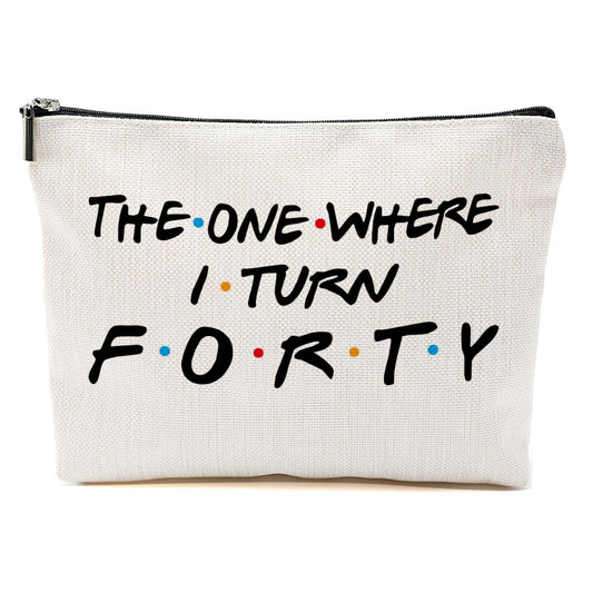 Blue Leaves Funny 40th Birthday Gifts Women Makeup Bag Cosmetic Travel 40 Year Old for Mom Friends Sister Aunt Wife Coworker Toiletry Turning Forty Bday