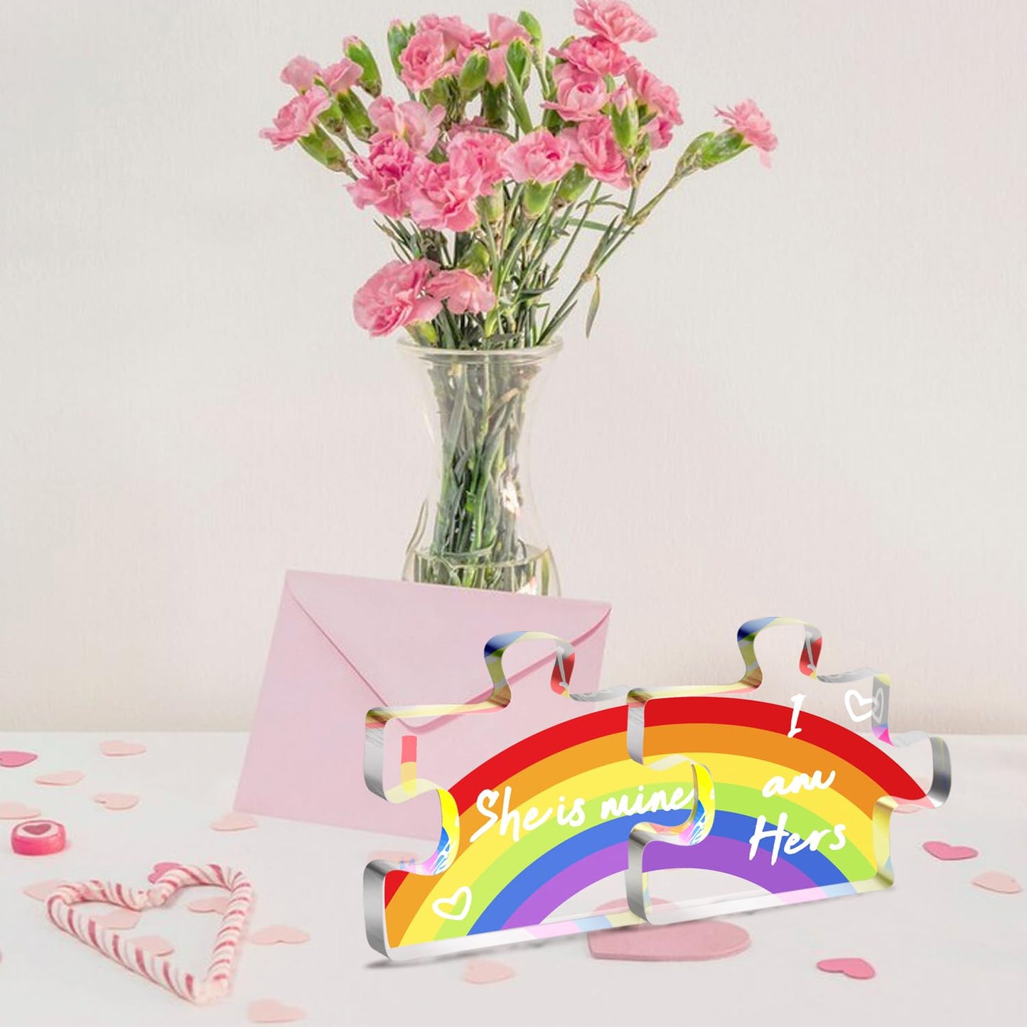 2pc Lesbian Couples Acrylic Sign Gifts for Girlfriend - I am Hers, She is Mine Decor Gifts, Pride Newlywed Engagement Gifts for LGBT Friends, Anniversary Birthday Wedding Gifts