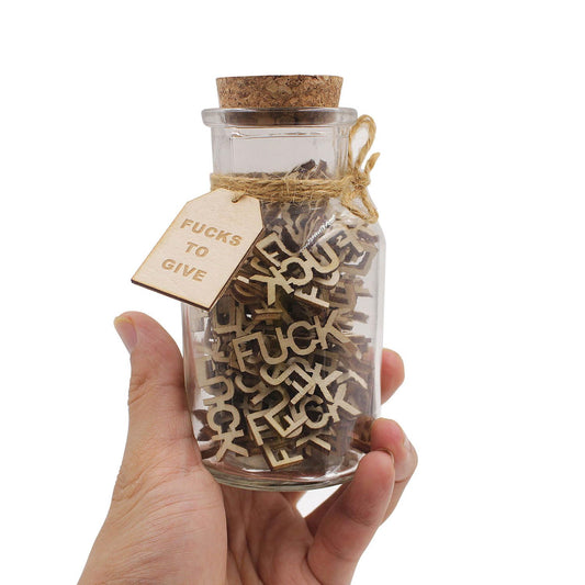KUMLENMO fuck jar（5oz） Gift Jar,Fucks to Give,Fuck Wooden Cutout Letter Piece Bad Mood Vent Spoof Birthday Day,Holiday, Thanksgiving Christmas Gifts to Friend,Gag Funny Gift