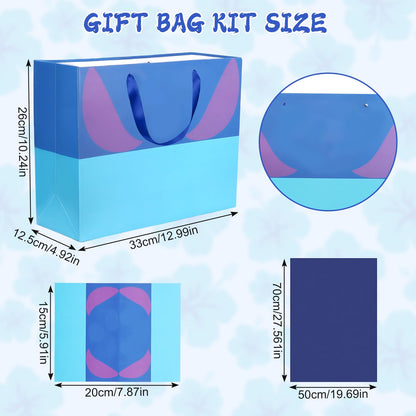 Mprocen Cartoon Animation Party Gift Bags Blue Pink Hawaii Candy Bags Set with Tissue Paper Greeting Birthday Cards for Party Favor Baby Shower Holiday Supplies
