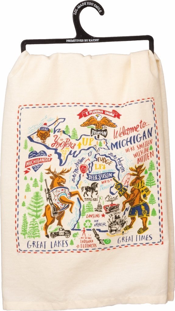 Primitives by Kathy Embroidered LOL Made You Smile Dish Towel, Cotton, Kitchen, Michigan