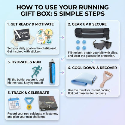 BLAUBECK Ultimate Running Gift Box – Cool Runner Presents and Marathon Essentials for Women – Christmas Running Gift - Contains Sunglasses Hat Running Belt Foldable Water Bottle
