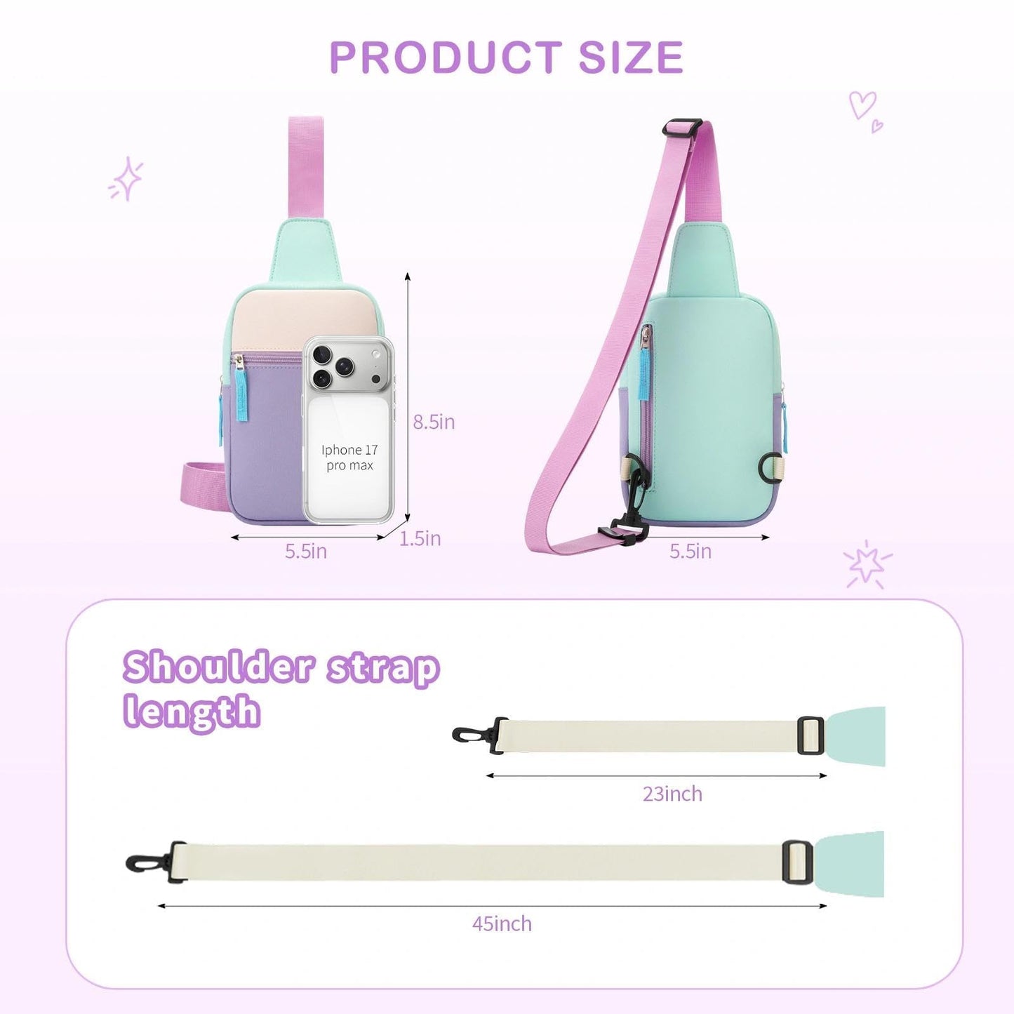Graduation Gifts Purse for Teen Girls Her, Fanny Pack Birthday Gifts for 8 9 10 11 12 Year Old Girls, Preppy Crossbody Bag, Adjustable Sling Bag Purse Trendy Stuff Kids Travel Essential