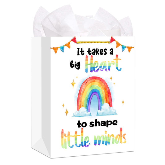 WALENGIF Teacher Appreciation Gift Bag - 13" Large Teacher Gift Bag with Tissue Paper and Handle Graduation End of Year Teacher Week Thank You Teachers Retirement Gifts