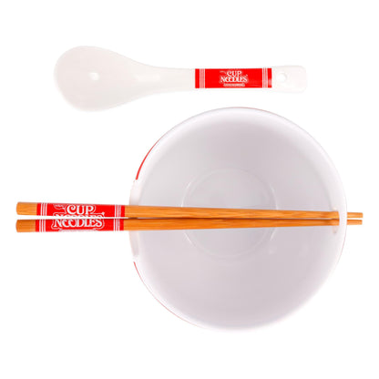 Silver Buffalo Nissin Cup of Noodles “Much More Than a Soup” Ceramic Ramen Bowl Set with Chopsticks and Spoon, 20 Ounces