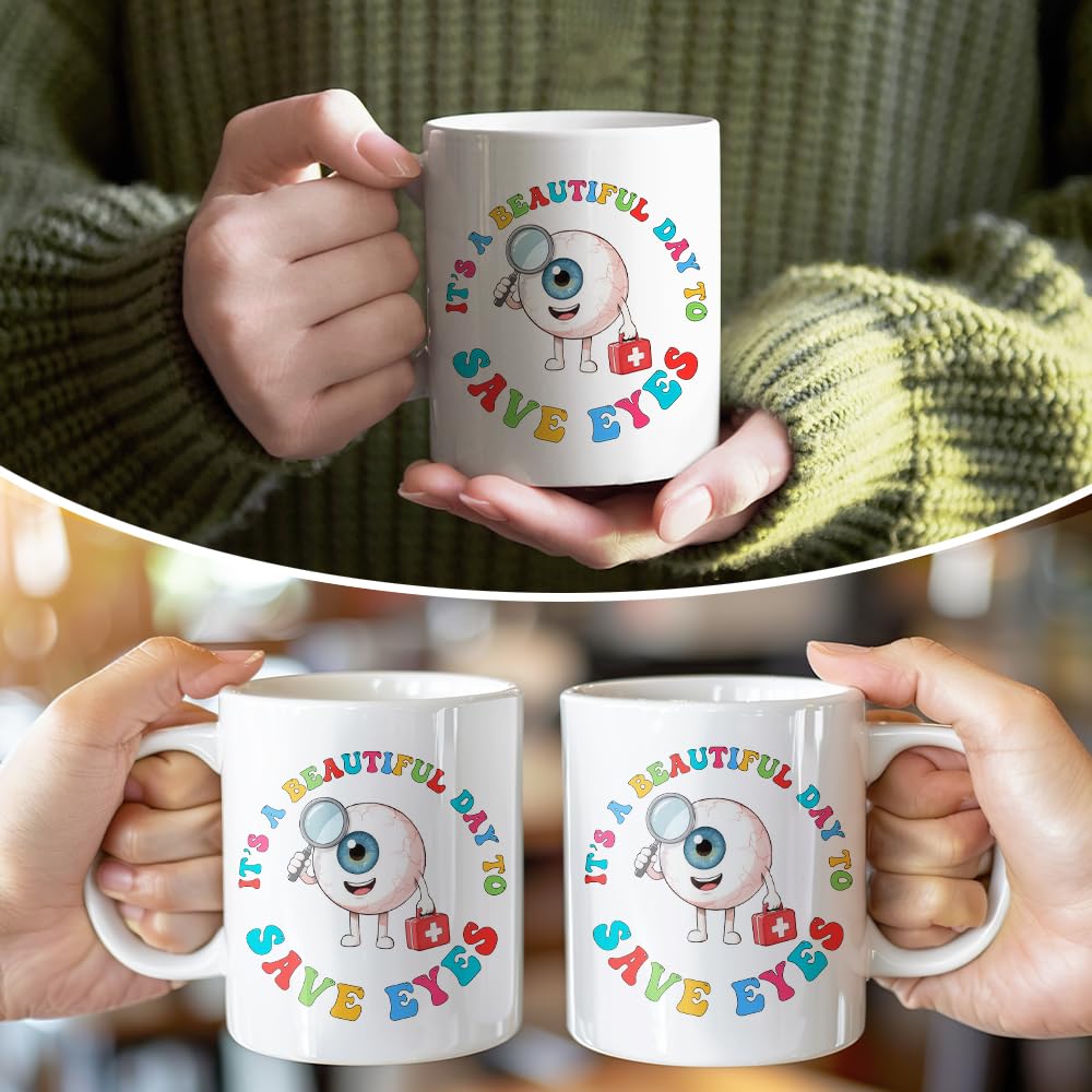 RZHV It's Beautiful Day To Save Eyes Funny Coffee Mug, Thank You Birthday Gifts for Ophthalmologist Specialist Optometrist, Graduation Promotion Gifts for Ophthalmology School Students Friends Family