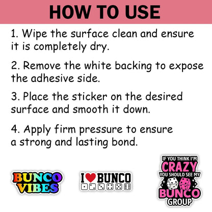 SODAVA Funny Bunco Stickers Pack of 10 – Game Vinyl Decals for Bunco Night, Bunco Babe Queen Group, Waterproof Cute Bunco Accessories for Women, Scrapbook Laptop Water Bottle Decor