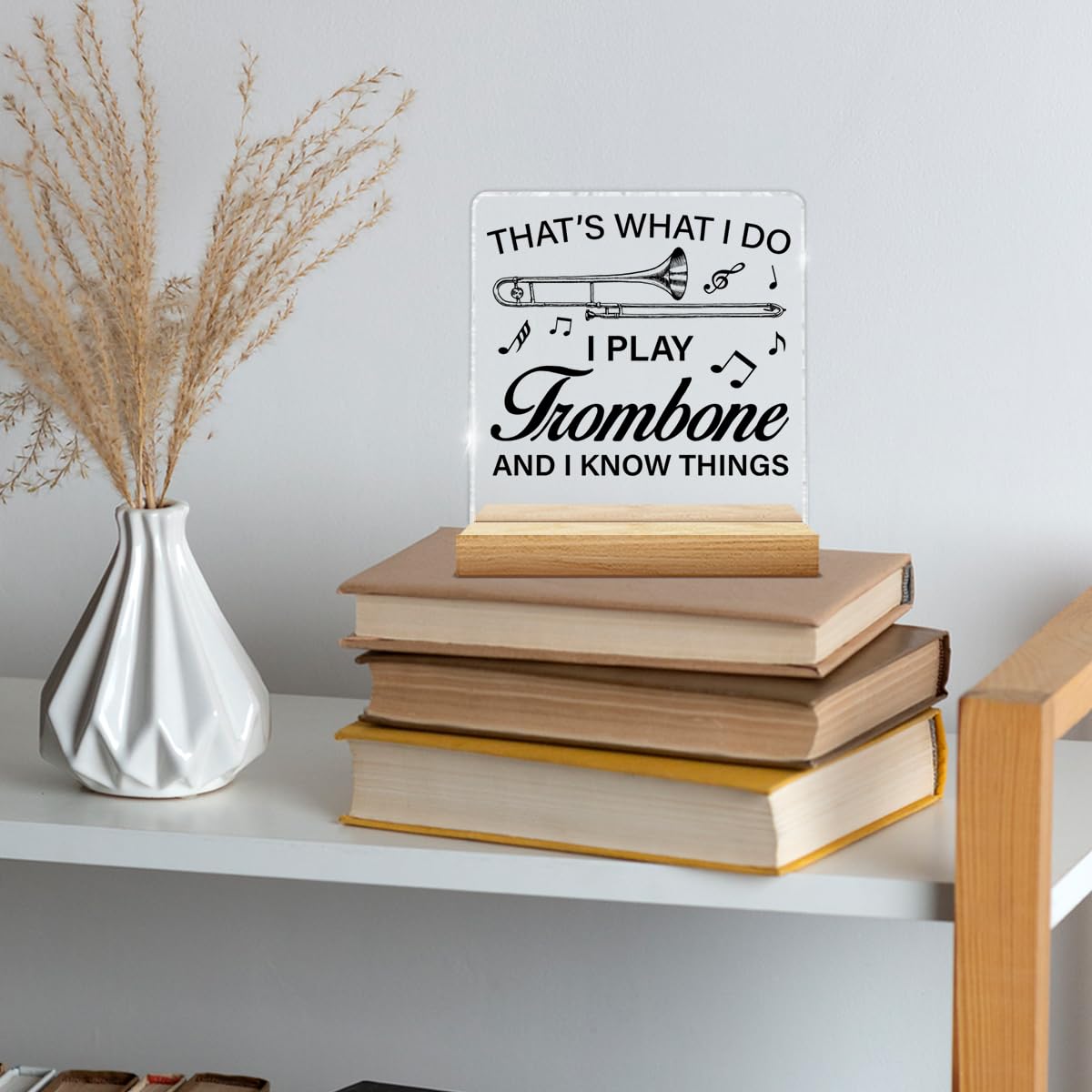 Trombone Gifts for Women Men, Music Gifts for Trombone Player Lovers Acrylic Sign Home Music Room Desk Decor