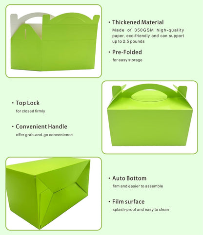 TIMESEEK 30-Pack Spring Green Gable Treat Boxes with Handles, 6" Pop-Up Party Favor Gift Boxes for Candy, Birthday,Wedding,Baby Shower, Eco-Friendly Cardboard Goodie Bags for Kids, Bachelorette Decor