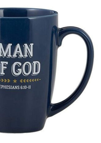 Autom Christian Coffee Mugs, Navy Blue Stoneware Man of God Religious Cup, Father's Day Gifts for Dad, 16 Ounce