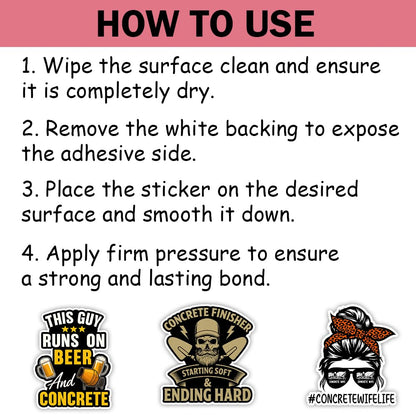 SODAVA Funny Concrete Worker Sticker – 10 pcs 3-Inch Vinyl Stickers for Construction Workers, Concrete Finishers, Cement Mixer Humor, Waterproof Decals for Hard Hat, Toolbox, Laptop, Gift for Men