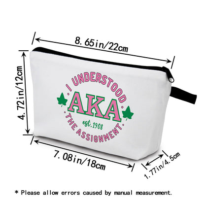 AKA Sorority Gifts Pink Green Sorority Makeup Bag Greek Sorority Cosmetic Bag Toiletry Zipper Pouch Gift for Sisters Women