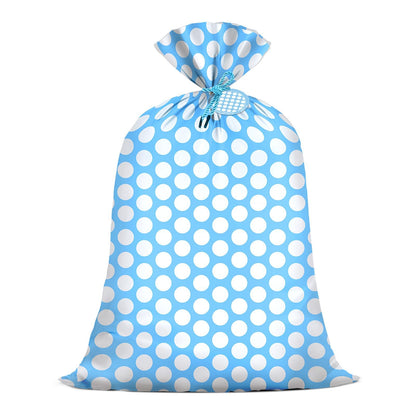 KIDAJOY Extra Large Blue Polka Dot Gift Bags Baby Shower Boys 36x56 Inch Jumbo Plastic Blue and White Gift Bag for Kids Newborn Holiday Happy Birthday Party Favor