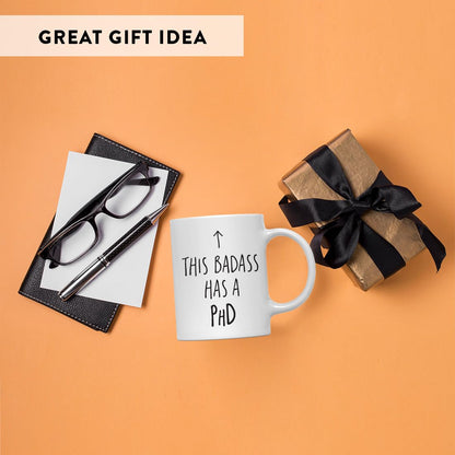 Andaz Press 11oz. PhD Graduation Coffee Mug Gift, This Badass Has A PhD, Arrow Graphic, 1-Pack, Includes Gift Box, Cups For Graduate School Students Of Class Of 2026, Grad Diploma PhD Mug