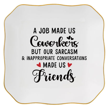 Coworker Gifts for Women Jewelry Dish Tray - Co worker New Job Going Away Farewell Gifts for Coworkers Women Birthday Christmas Retirement Thank You Gift - A Job Made Us Coworkers&Friends