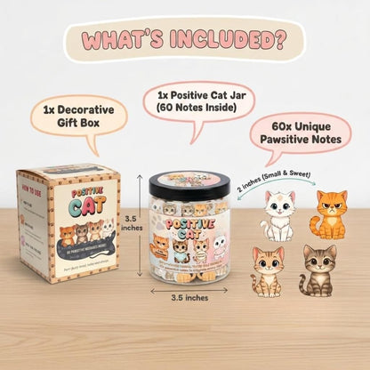 Positive Cat Jar with 60 Daily Affirmation Cards, Emotional Support Gift, Cute Kitty Decor, Cat Themed Gifts for Women, Inspirational Gifts for Cat Lovers