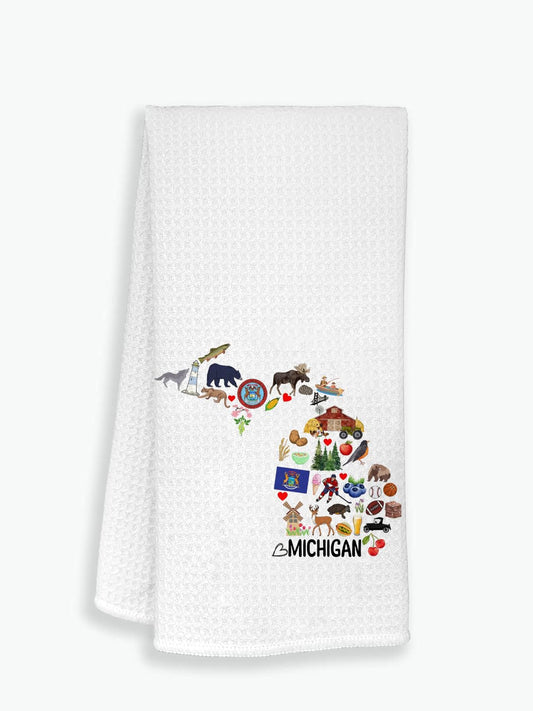 Michigan State Map Kitchen Towel, U.S. State Souvenir Tea Towel, Multi-Purpose Towel, Soft & Absorbent Kitchen Towel, Towel for Michigan Lovers, Travel Michigan Souvenir