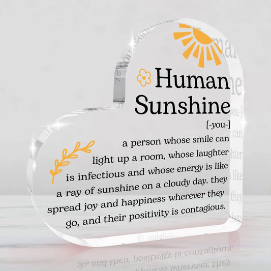 Thankful for You Gifts Inspirational Gifts for Women Human Sunshine Sign Heart Shape Acrylic Plaque Inspirational Quotes Christmas Birthday Gift for Social Worker Coach Nurse Home Office Desktop Decor