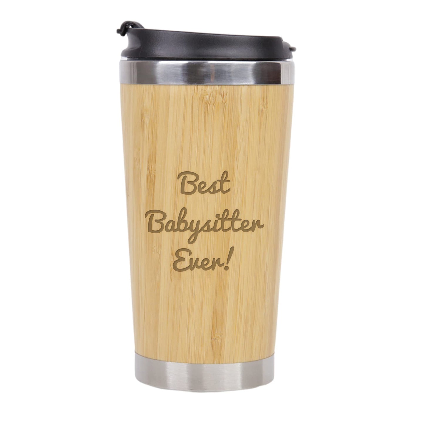 Best Babysitter Ever - Stainless Steel Bamboo Coffee Tumbler Insulated with Lid, Babysitter Gift, Gift for Babysitter, Best Nanny Ever, Au Pair Babysitter Gifts, Nanny Coffee Tumbler