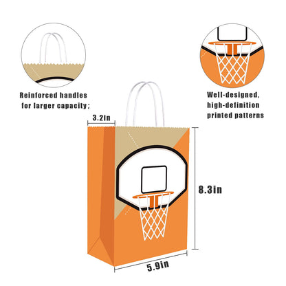 16 PCS Basketball Gift Bags with Handles for Basketball Birthday Party Supplies, Basketball Party Favor Bags Candy Treats Bags, Basketball Goodie Bags for Kids Boys Girls