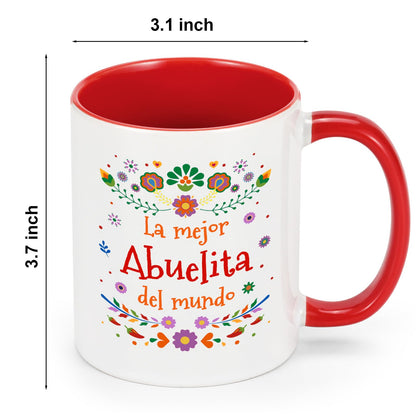 YHRJWN Abuela Coffee Mug - La Mejor Abuelita Del Mundo, Grandma Gift in Spanish for Mother's Day, Birthday, Christmas - Regalo Para Abuela, Taza Abuelos, 11 Oz, Red & White