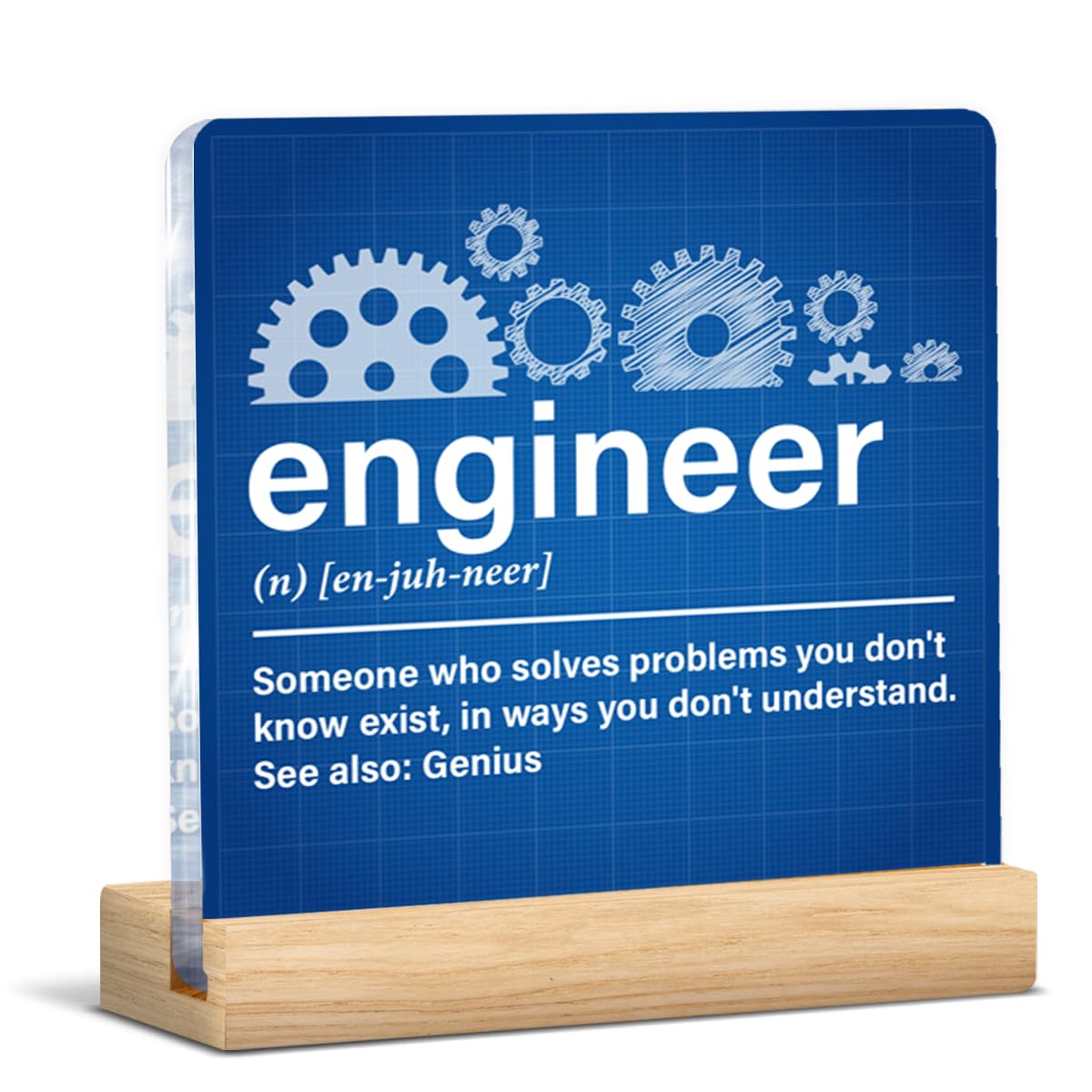 Engineer Gifts for Women Men, Gifts for Engineers Mechanical Engineering, Engineer Definition Acrylic Plaque Sign with Wood Stand Home Office Decor