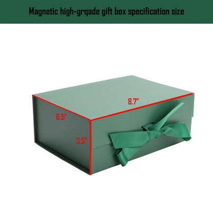 MEIANJU Dark Green Gift Boxes 8.7*W6.5*H3.5inch with Ribbon Foldable Gift Boxes Set of 5 Glossy Finish Magnetic Gift Boxes for Luxury Presentations and Groomsmen Proposal