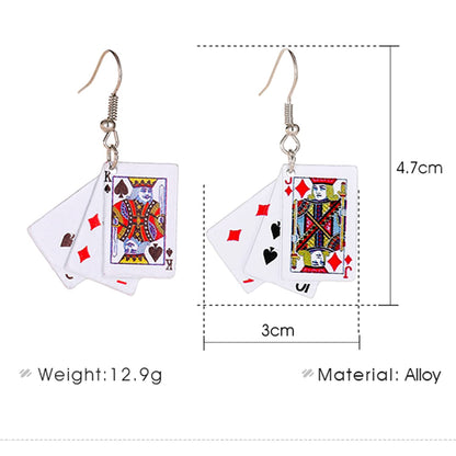 Personality Poker Dangle Earrings Cool Funny Simulate Metal Alloy Game Playing Cards Earrings for Women Unique Gambling Casino Bridge Jewelry Gifts