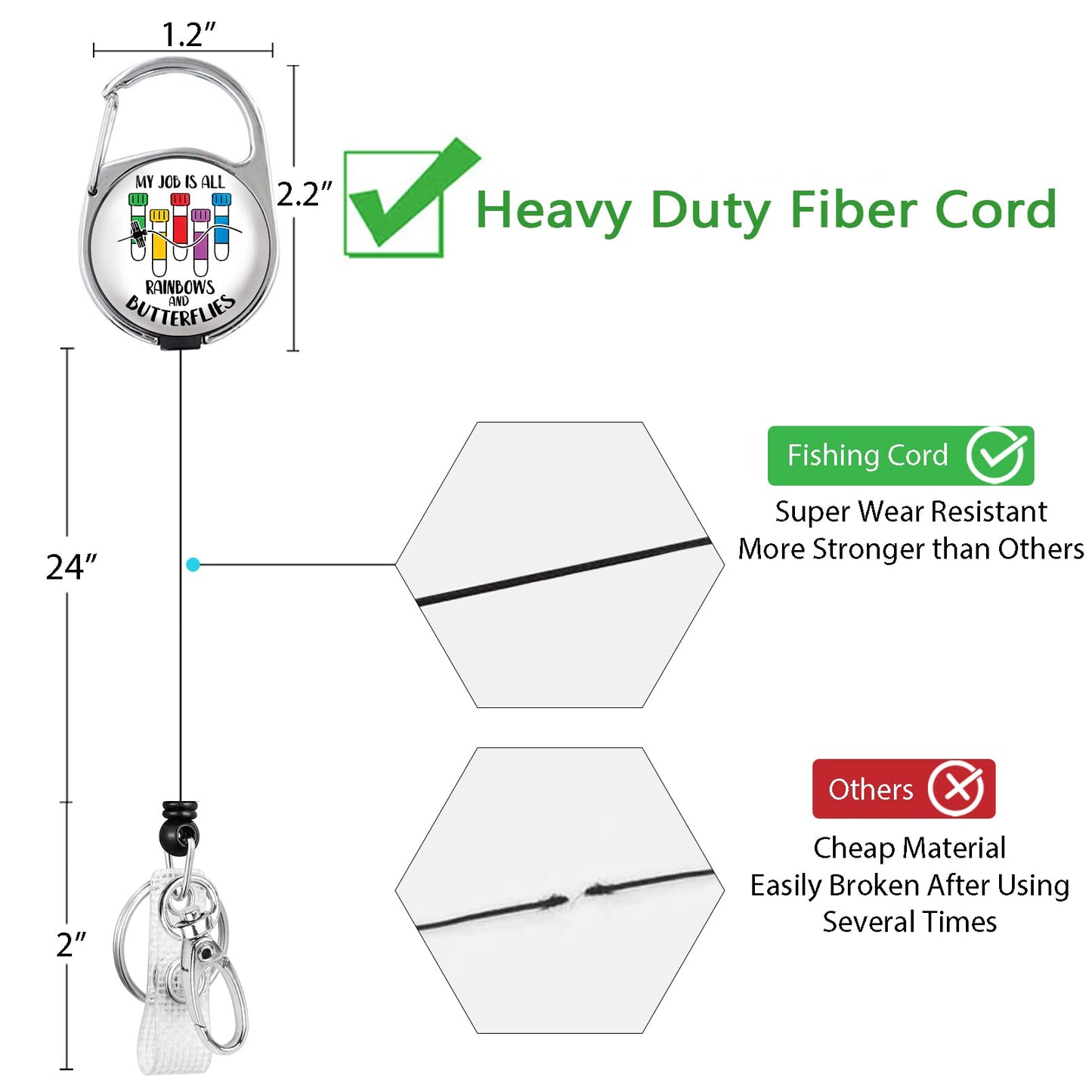 Phlebotomy Badge Reel Retractable Heavy Duty, Phlebotomist ID Holder Retractable Clip, Funny Nurse Badge Reel ID Card Holder Name Badge Clip My Job is All Rainbows and Butterflies Nurses Gifts