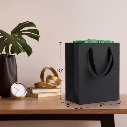 PrimeSign Black Gift Bags With Handles: 8x5x10 Inch 50 Pack Medium Paper Bags Bulk For Party Shopping Wedding Birthday Graduation Fathers Day