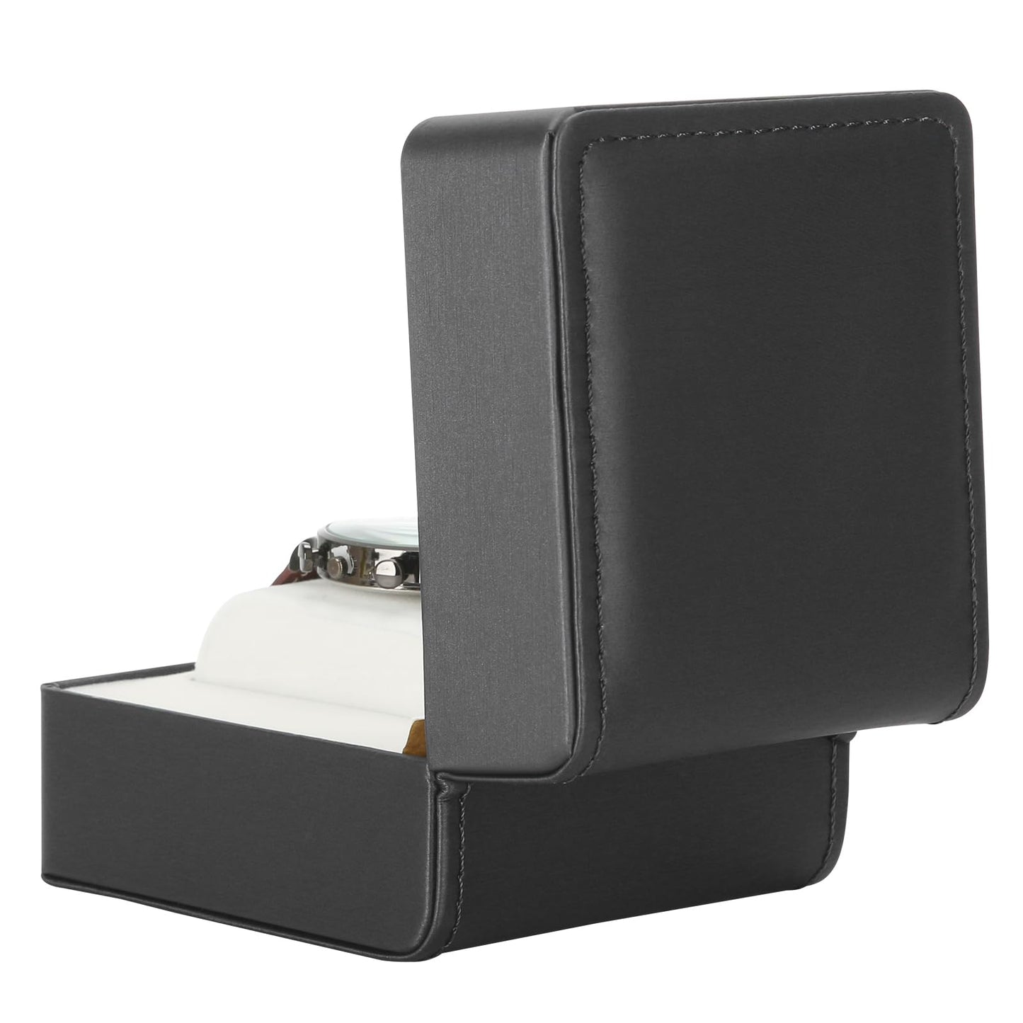 PU Leather Watch Box, Compact Watch Gift Case with Pillow for Women Men, Travel Watch Holder Storage Boxes for Birthdays Anniversary Father's Day Graduations (Black)