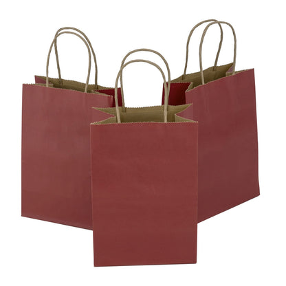 50Pcs Small Paper Gift Bags Bulk, 5.25" x 3.75" x 8" Kraft Paper Bag for Party Favors,Valentine's Day, Birthday, Wedding, Goodie, Retail, Jewelry - Red