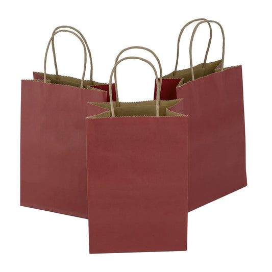 50Pcs Small Paper Gift Bags Bulk, 5.25" x 3.75" x 8" Kraft Paper Bag for Party Favors,Valentine's Day, Birthday, Wedding, Goodie, Retail, Jewelry - Red
