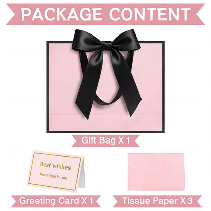 Laidans 13" Gift Bag with Handles and Bow Ribbon, Large Gift Bag with 3 Tissue Paper and 1 Card for Birthdays, Baby Showers, Wedding, Bridal Showers, Mother's Day (Light Pink)