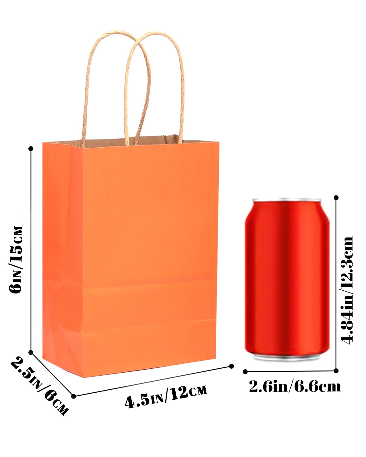 qiqee 24 Pcs Orange Mini Paper Gift Bags with Handles 6"x4.5"x2.5" Small Brown Kraft Party Favor Bags Treat Bags Multiple Uses (Mini size)
