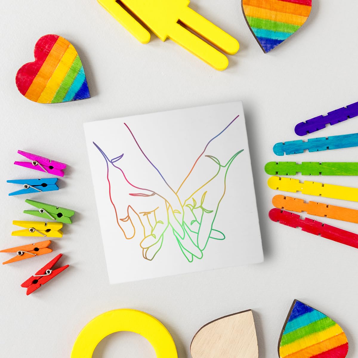 Banlai LGBT Equality Decor Wooden Box Sign, Rainbow Pride Lesbian Gay Queer Room Decor, LGBTQ Home Office Desk Decoration, Holding Hands, LGBT Pride Month Equality Gifts for Men Women