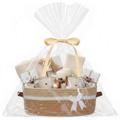 Colingmill 2026 Graduation Large Woven Basket for Gifts Empty Set with Gift Bags and Ribbon Gift Baskets and Wrapping Set Storage 14"x 10"x 5.5" Decorative Box for Class of 2026 Graduation(Yellow)
