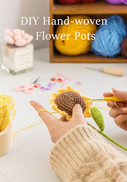 Crochet Sun Flowers Potted Flower, Handmade Knitted Sun Flores Birthday Gifts for Women/Mom/Grandparent, Valentines, Christmas,Positive Boho Crocheted Flower for Office Desk Decor