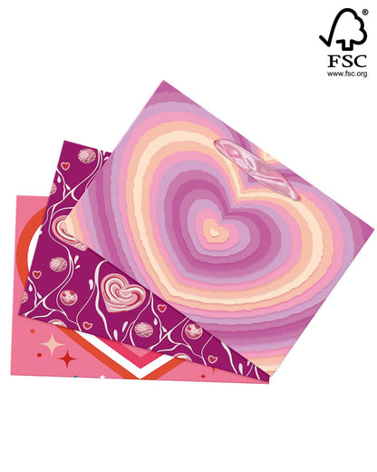 qiqee Heart Valentine Gift Bag with Tissue Paper Wide Medium Present Wrap Bags for Women Girlfriend Classroom Happy Valentine's Day (3 PCS Medium + Tissue Papers)