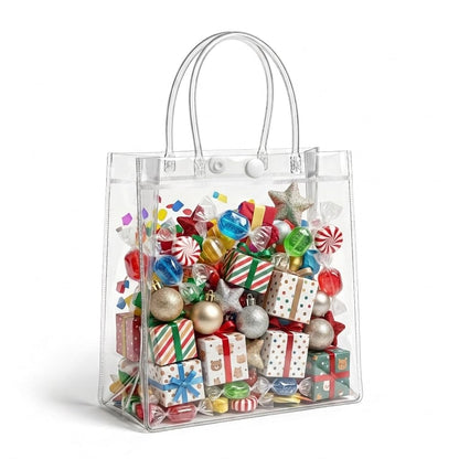 RJTLPNK 10-Pack Transparent PVC Gift Bags with Handles – Durable & Odorless Clear Plastic Bags for Wedding Favors, Birthday Parties & Corporate Events (7.87”L x 3.14”W x 7.87”H)