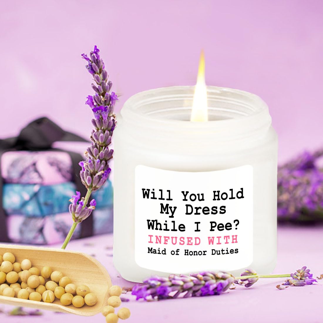 LAMIVEENLA Maid of Honor Gifts Scented Candle Lavender - Bridesmaid Proposal Gift Matron of Honor Proposal Gifts Bridesmaid Gift Soy Candle 4oz