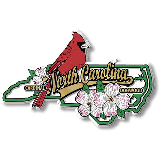 North Carolina State Bird and Flower Map Magnet by Classic Magnets, 3.7" x 3.1", Collectible 3D Rubber Vintage-Style Souvenirs and Gifts Made in the USA