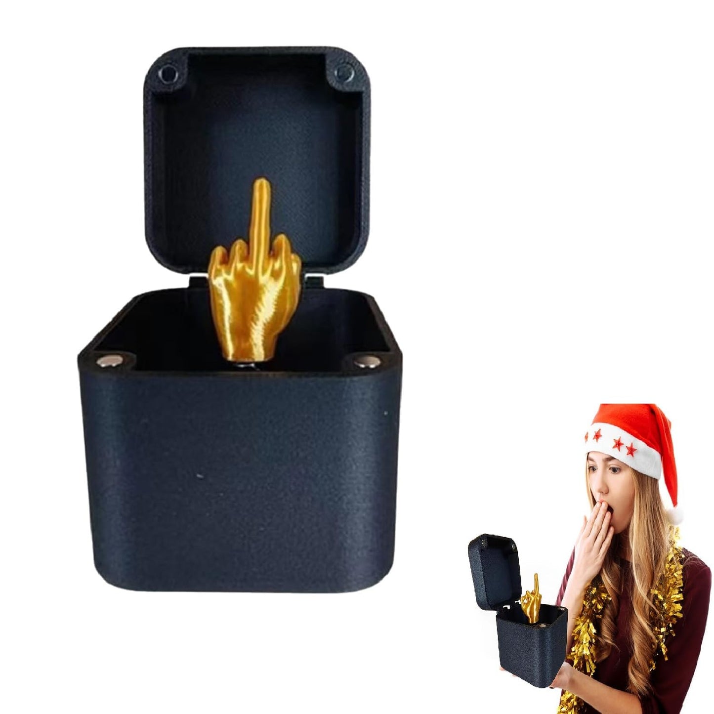 3D Printed Middle Finger Adult Prank Gift Ring Box, Funny Middle Finger in Pop Up Gift Box, Surprise Prank in Pop Up Gift Box, Novelty Gift Box with Middle Finger Black Ring Box (1 PCS)