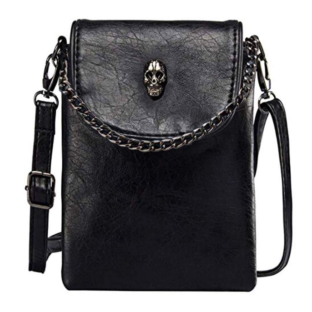 WITERY Small Crossbody Bag for Women Goth Bag Cell Phone Purse PU Leather Gothic Purse Mini Concert Shoulder Travel Purse with Chain