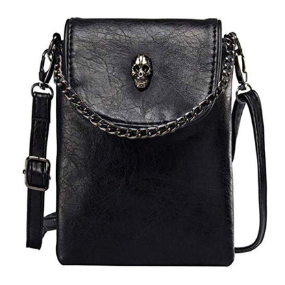WITERY Small Crossbody Bag for Women Goth Bag Cell Phone Purse PU Leather Gothic Purse Mini Concert Shoulder Travel Purse with Chain