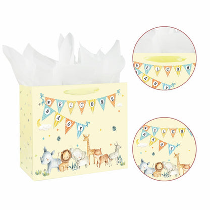 Laidans 13" Large Baby Boy Girl Gift Bag for Baby Shower with Tissue Paper and Greeting Card (Yellow)