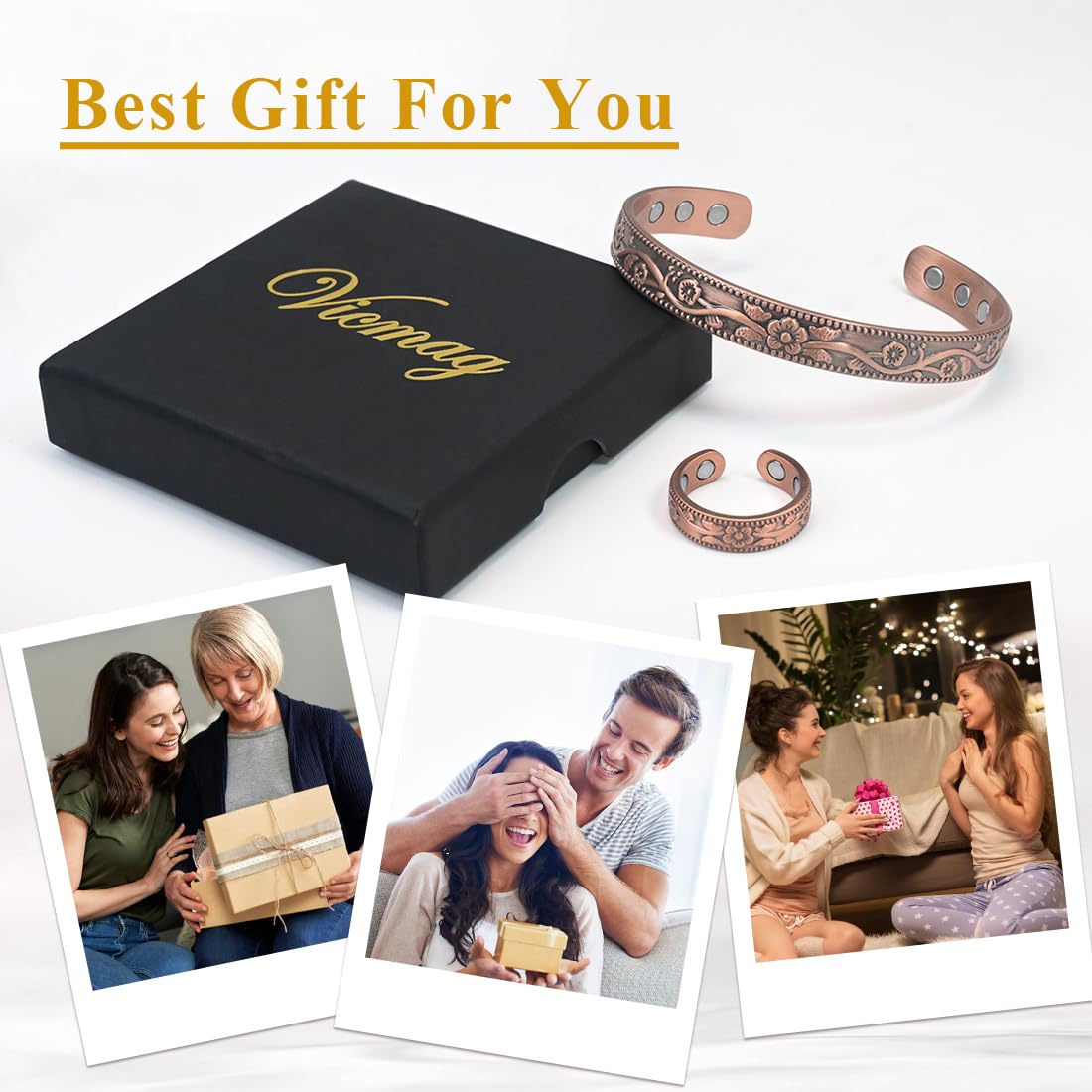 Vicmag Copper Magnetic Bracelet for Women Ultra Strength Magnetic Bracelets 99.9% Pure Copper Strong Magnets Gift Adjustable